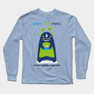 Wash your hands - happy monster Long Sleeve T-Shirt